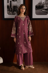 Mauve 2pcs - Embroidered Cotton - Lawn Dress